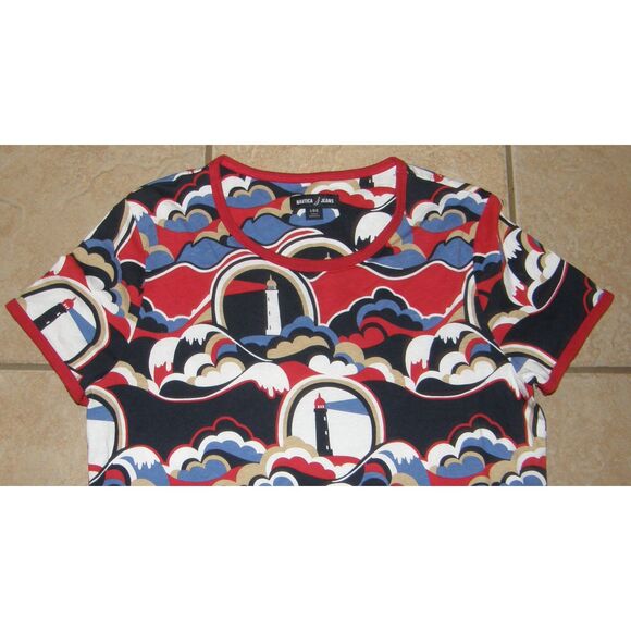 NAUTICA Multicolored Lighthouse Print Sz Large Cotton Blend Tee Shirt NEW NWOT - Picture 5 of 5